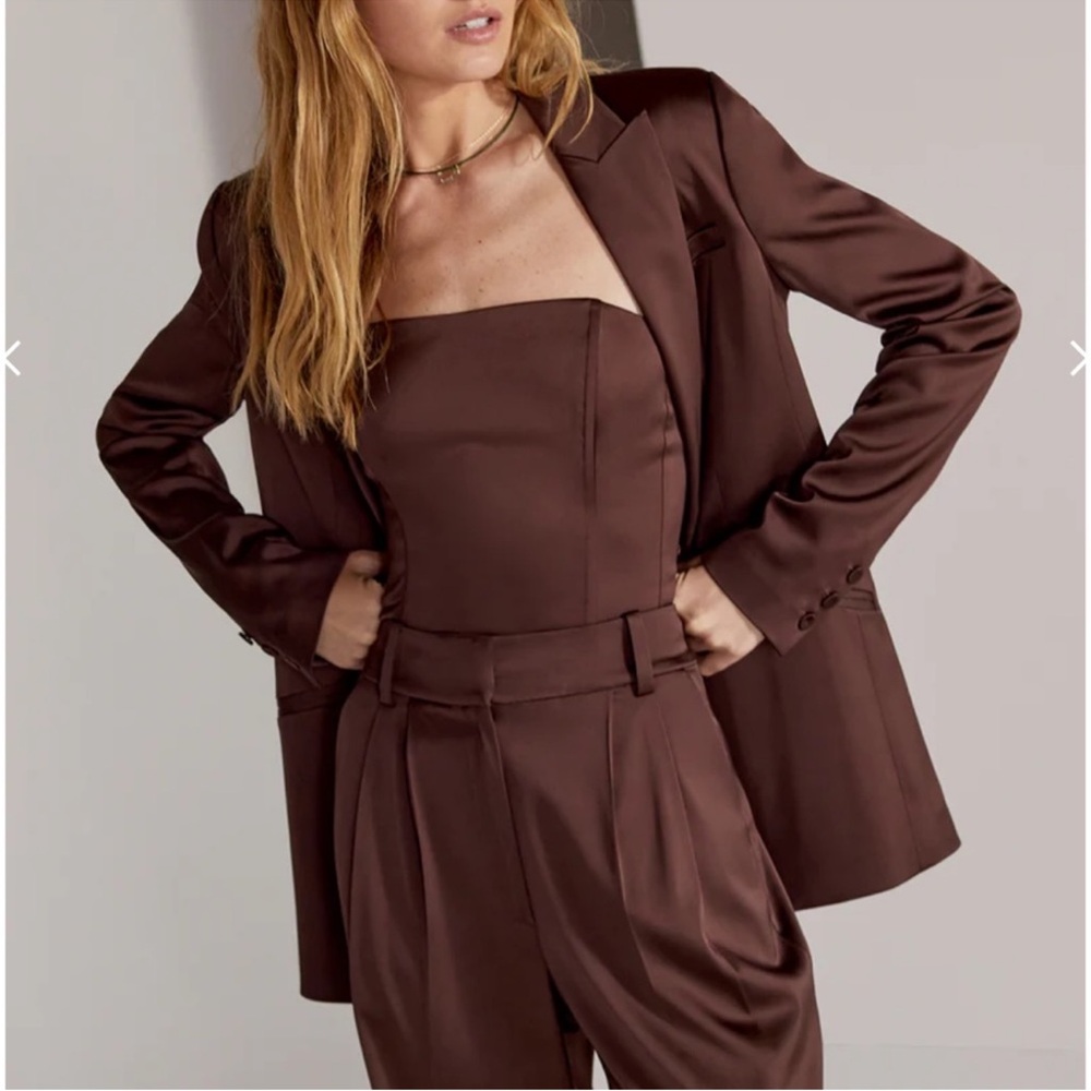 Elegant Brown Satin Suit Jacket